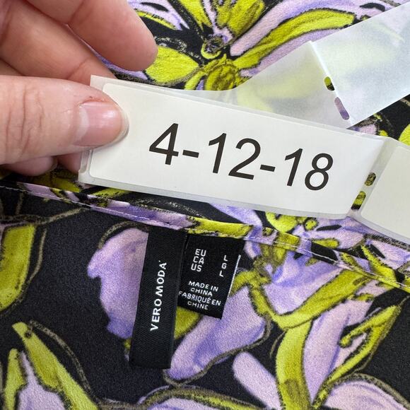 Vero Moda Dress Womens Large Purple Floral Kyra Maxi Slip Side Slip Tie Shoulder - Picture 5 of 10